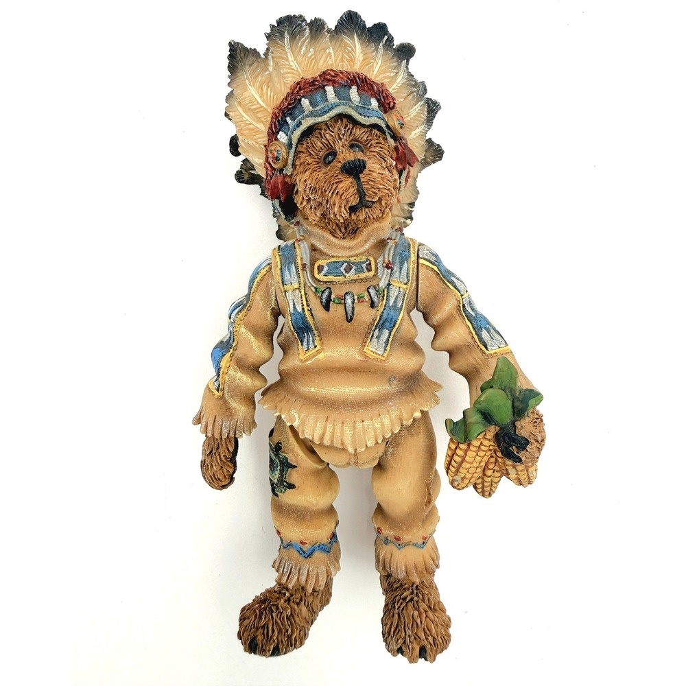 Boyds Bears Native Chief Sittingbear Vtg 2000 Resin 5.5" Headdress Jointed #3218